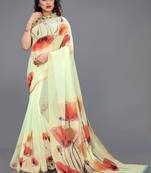 Green Printed Organza Saree With Blouse