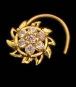 Designer Gold Plated cubic zirconia nose ring or nose pin