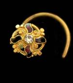Designer Meenakari Stone Gold nose-ring or Nose Pin