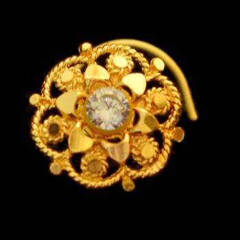 Designer Gold Plated cubic zirconia nose ring or nose pin 1