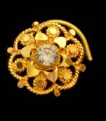 Designer Gold Plated cubic zirconia nose ring or nose pin