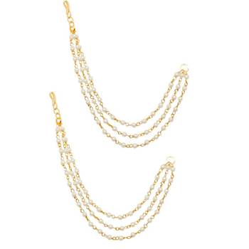 Designer 3 Line Pearl Earchain or Ear Support Earrings pearl hair-accessories 1