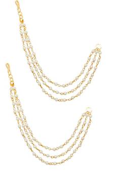 Designer 3 Line Pearl Earchain or Ear Support Earrings pearl hair-accessories