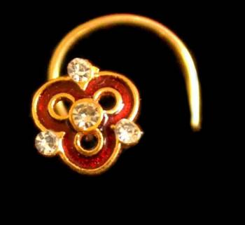 Designer Meenakari Stone Gold nose-ring or Nose Pin 1