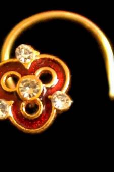 Designer Meenakari Stone Gold nose-ring or Nose Pin