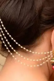 Designer 3 Line Pearl Earchain or Ear Support Earrings pearl hair-accessories