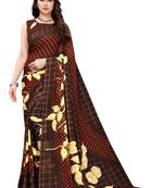 Brown Printed Georgette Saree With Blouse