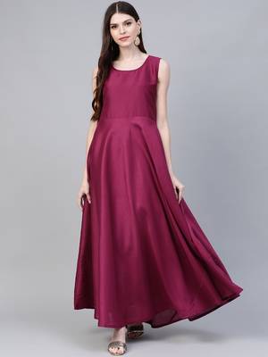 Ahalyaa Women Navy Blue & Magenta Ethnic silid Maxi Dress + printed kurta 2