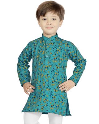 Blue printed cotton boys-kurta-pyjama 1