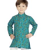 Blue printed cotton boys-kurta-pyjama