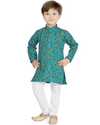 Blue printed cotton boys-kurta-pyjama 2
