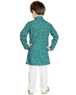 Blue printed cotton boys-kurta-pyjama 3