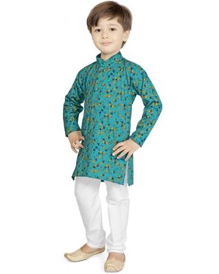 Blue printed cotton boys-kurta-pyjama 4