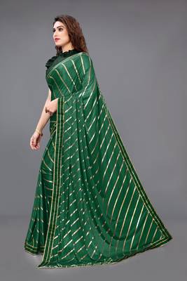 Green embroidered lycra saree with blouse 4