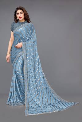 Grey embroidered lycra saree with blouse 1