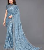 Grey embroidered lycra saree with blouse