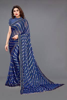 Navy blue embroidered lycra saree with blouse 1