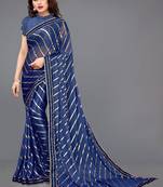 Navy blue embroidered lycra saree with blouse