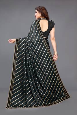 Black embroidered lycra saree with blouse 5
