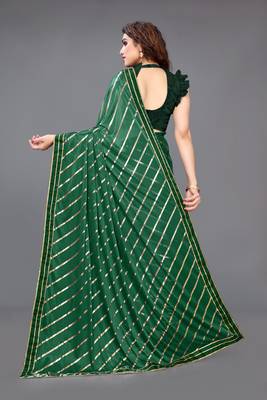 Green embroidered lycra saree with blouse 5
