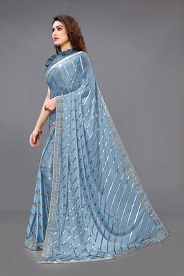 Grey embroidered lycra saree with blouse 4