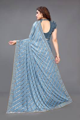 Grey embroidered lycra saree with blouse 5