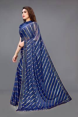 Navy blue embroidered lycra saree with blouse 4