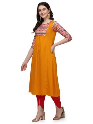 Orange printed crepe kurtas-and-kurtis 3