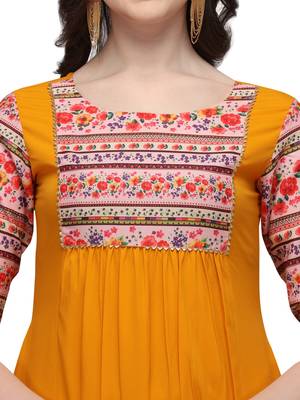 Orange printed crepe kurtas-and-kurtis 4