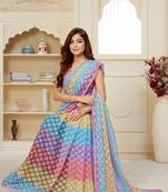 Multicolor printed net saree with blouse
