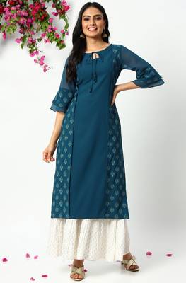Teal printed crepe kurtas-and-kurtis 2