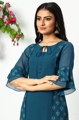 Teal printed crepe kurtas-and-kurtis 5