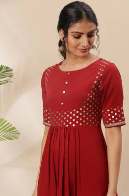 Maroon printed crepe kurtas-and-kurtis 1