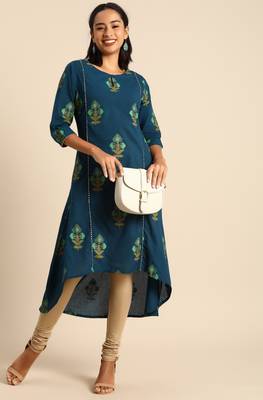 Janasya Teal printed cotton kurtas-and-kurtis 1
