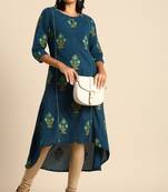 Janasya Teal printed cotton kurtas-and-kurtis