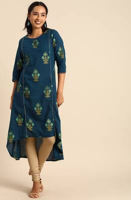 Janasya Teal printed cotton kurtas-and-kurtis 2