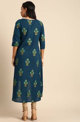 Janasya Teal printed cotton kurtas-and-kurtis 3