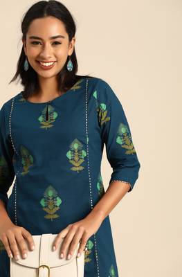 Janasya Teal printed cotton kurtas-and-kurtis 4