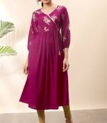Magenta printed crepe kurtas-and-kurtis