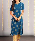 Teal printed crepe kurtas-and-kurtis