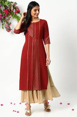 Maroon printed crepe kurtas-and-kurtis 2