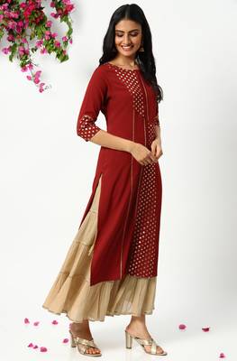 Maroon printed crepe kurtas-and-kurtis 3