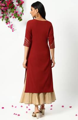 Maroon printed crepe kurtas-and-kurtis 4