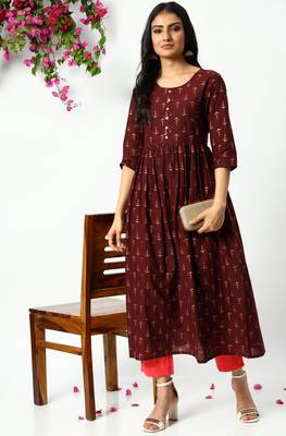 Brown printed cotton kurtas-and-kurtis 2