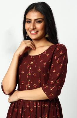 Brown printed cotton kurtas-and-kurtis 5