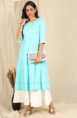 Turquoise printed rayon kurtas-and-kurtis 2