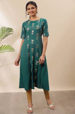 Teal printed crepe kurtas-and-kurtis 2