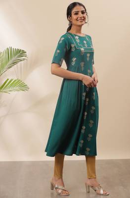 Teal printed crepe kurtas-and-kurtis 3