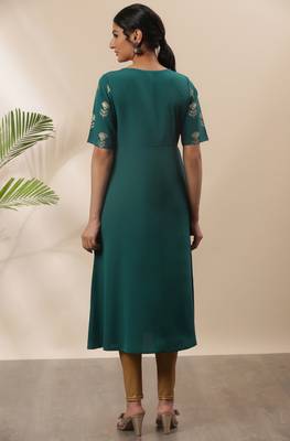 Teal printed crepe kurtas-and-kurtis 4