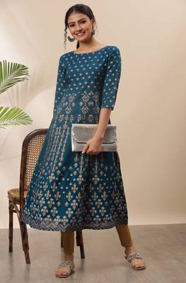 Blue printed rayon kurtas-and-kurtis 1